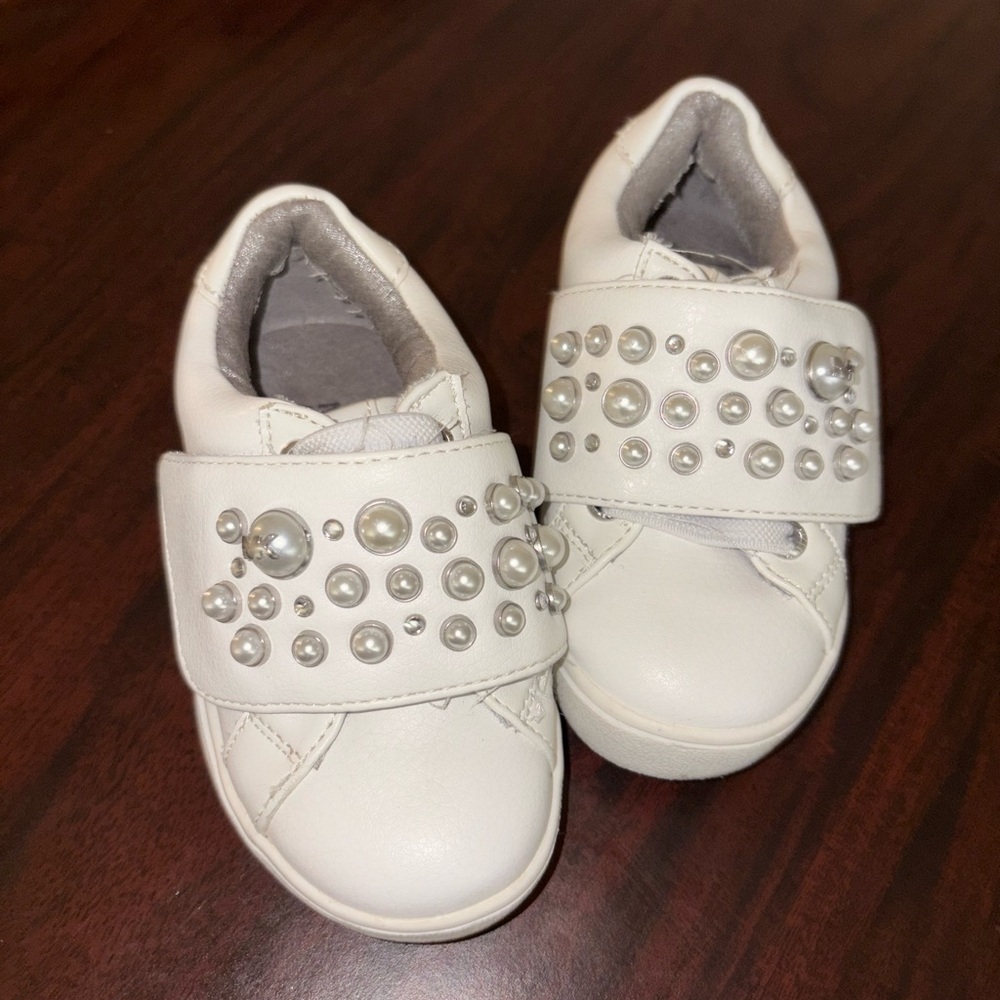 Michael Kors MK Stylish White Kids Shoes with Pearl Accents